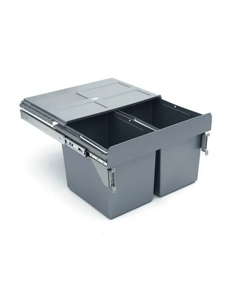 Výsuvný odpadkový 2-koš s úchyty dvířek, 2x27 l, K60-šedý plast