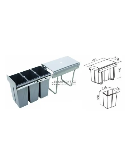 Koš odpadkový JC604 30V 3x9l v440mm plnovýsuv soft šedý