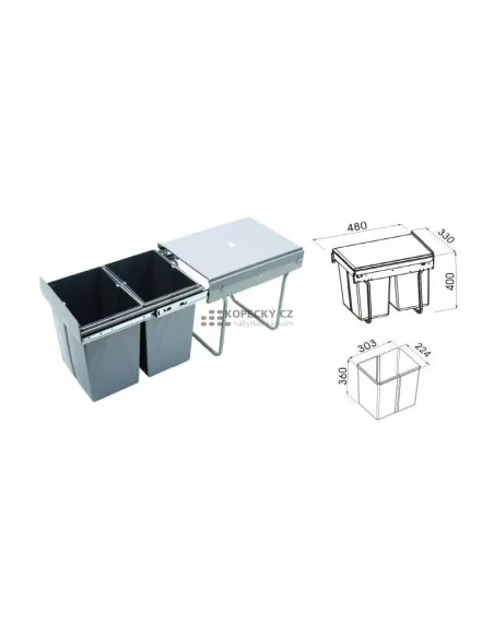 Koš odpadkový JC602 40V 2x20l v440mm plnovýsuv soft šedý