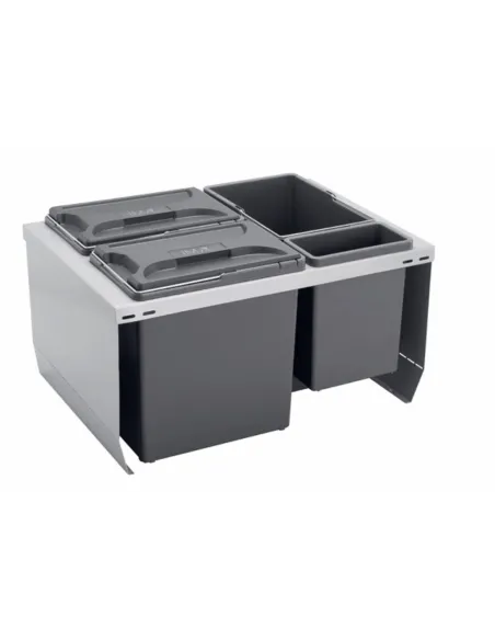 Odpadkový koš CUBE 600, 3x12 l + 1x3,3 l, K60 - šedý plast