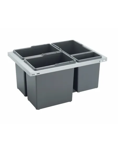 Odpadkový koš CUBE Basic 600, 3x12 l + 1x3,3 l, K60 - šedý plast