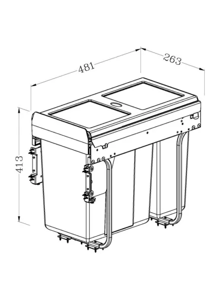 schéma-Výsuvný odpadkový 2-koš 1x20 l + 1x10 l + set pro úchycení dvířek, antracit, K30