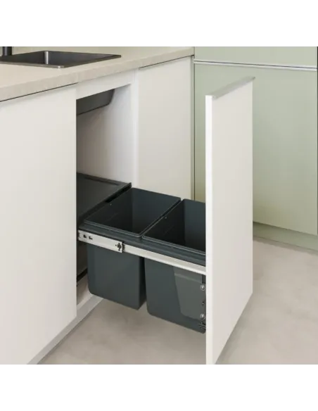 Výsuvný odpadkový 2-koš 2x15 l + set pro úchycení dvířek, antracit, K40