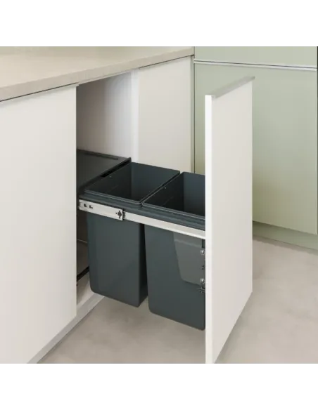Výsuvný odpadkový 2-koš 2x20 l + set pro uchycení dvířek, antracit, K40