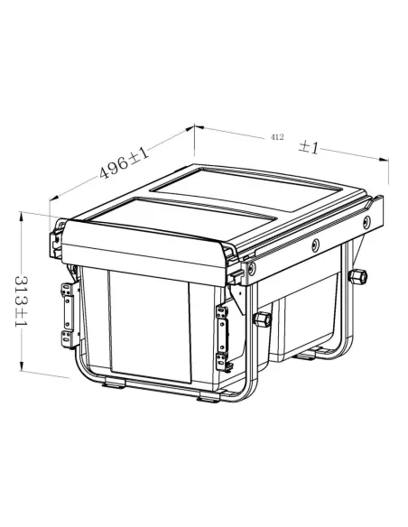 schema - Výsuvný odpadkový 2-koš Komfort 2x15 l + set pro úchycení dvířek, antracit, K45